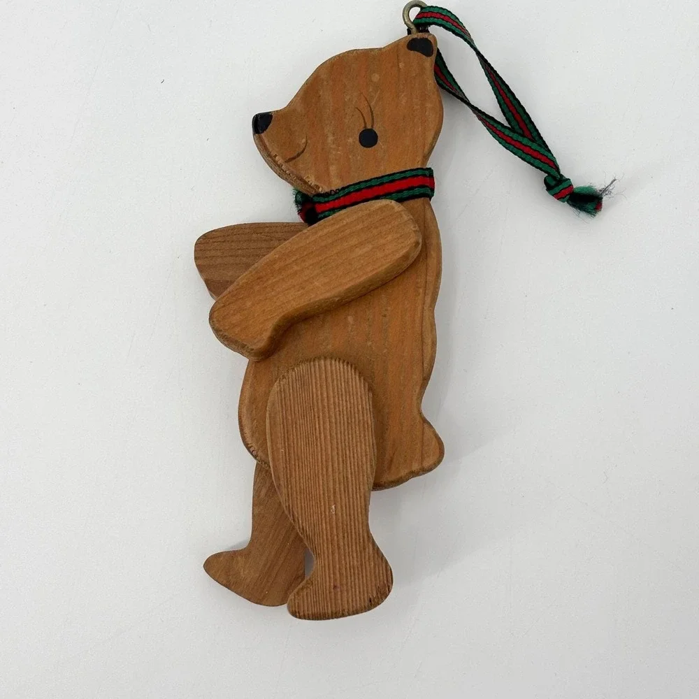 Vintage Handmade Wooden Teddy Bear Christmas Ornament – Moveable‎ Arms & Legs